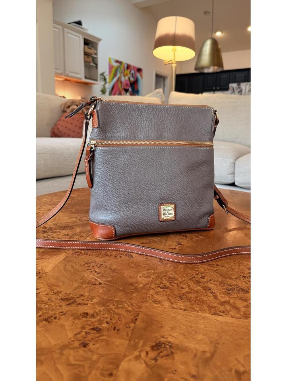 Dooney & Bourke Pebbled Leather Crossbody Bag with Brown Trim